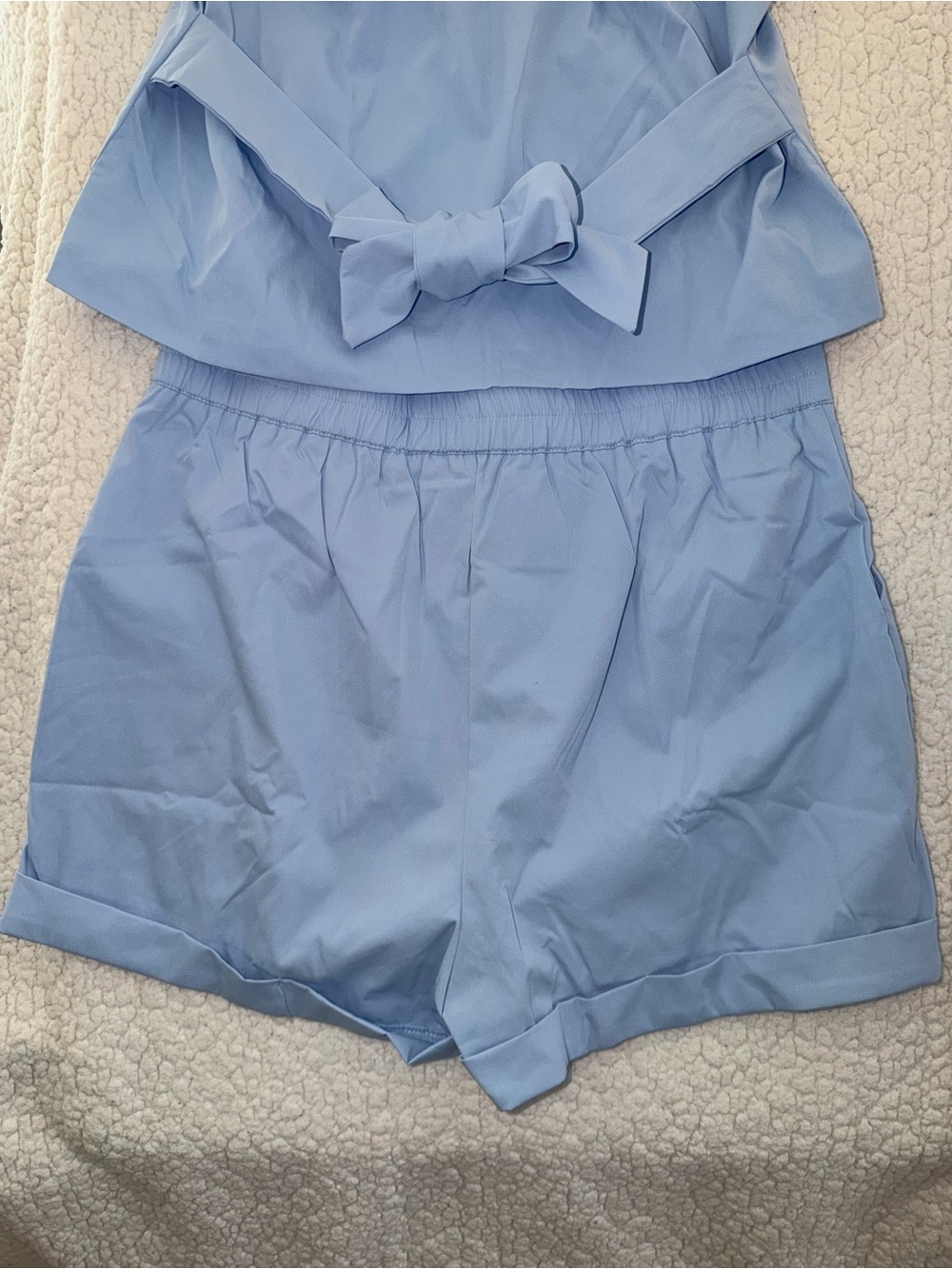 Sleeveless V-Neck Button Vest and Shorts Set - Light Blue - Picture 6 of 8